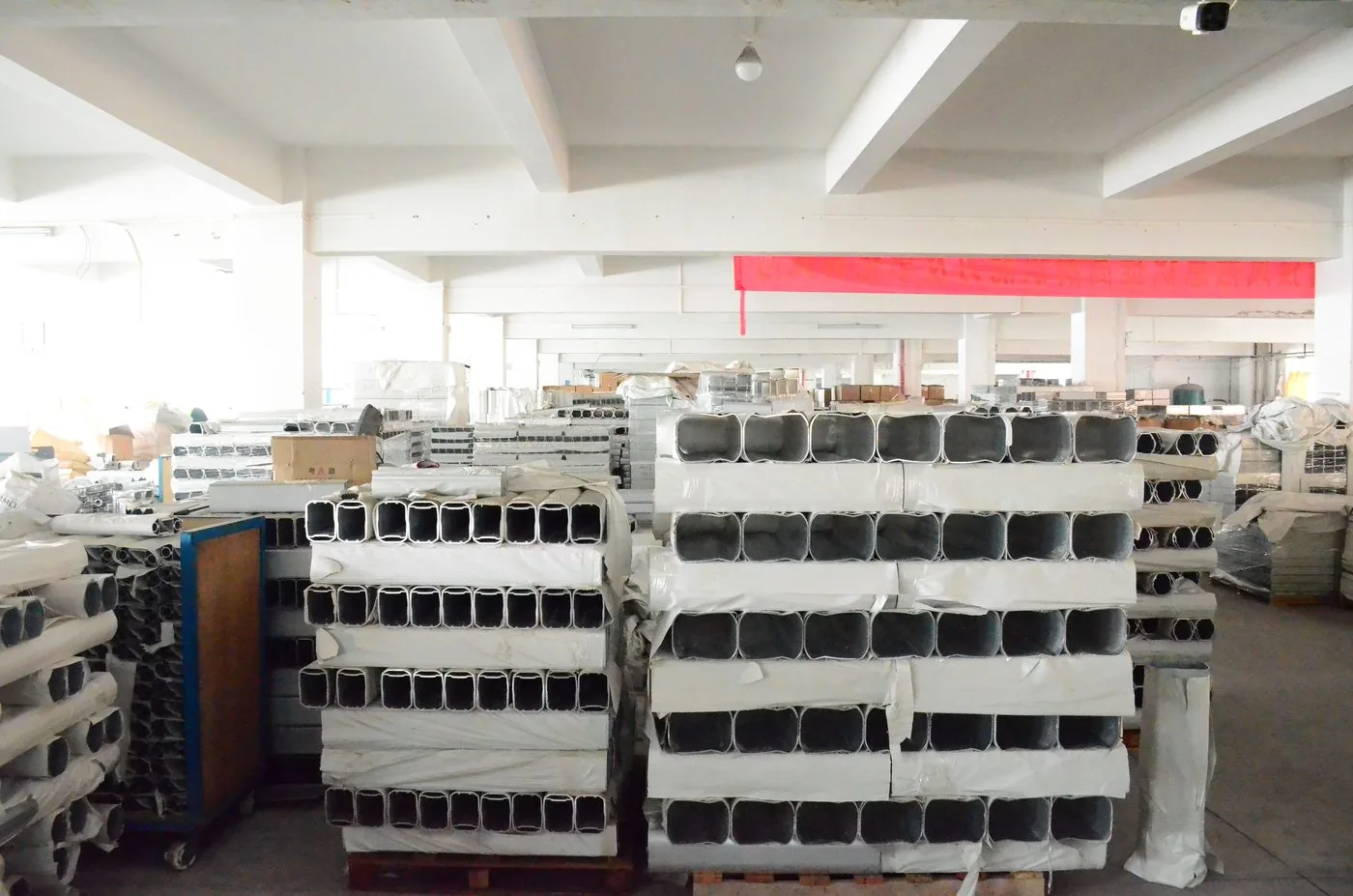 Finished battery cases stacked and ready for shipment